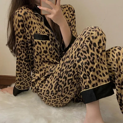 Leopard Long-Sleeved Sleepwear Pyjamas Set