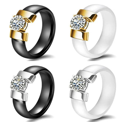 Ceramic Cubic Zirconia Stainless Steel Ring