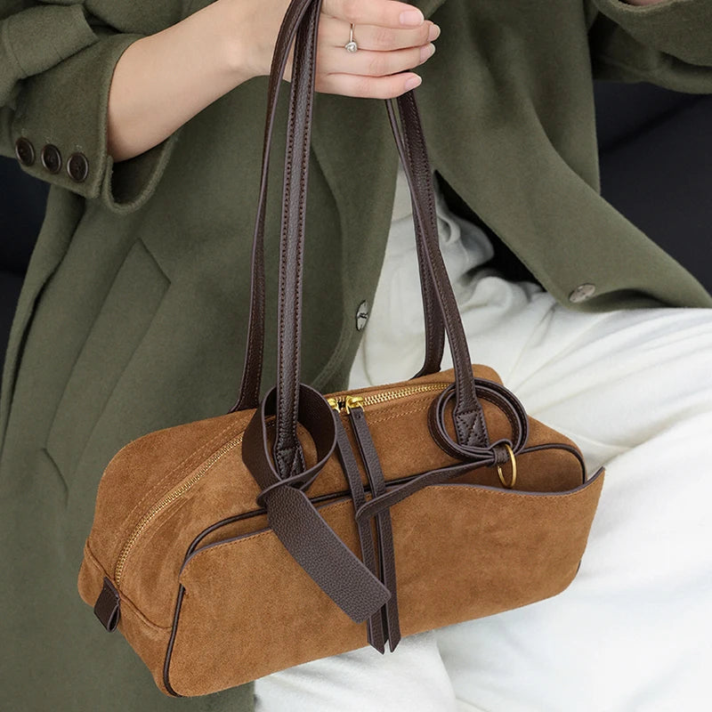 Autumn Winter Cow Genuine Leather Tote Suede Large Capacity Velvet Bags