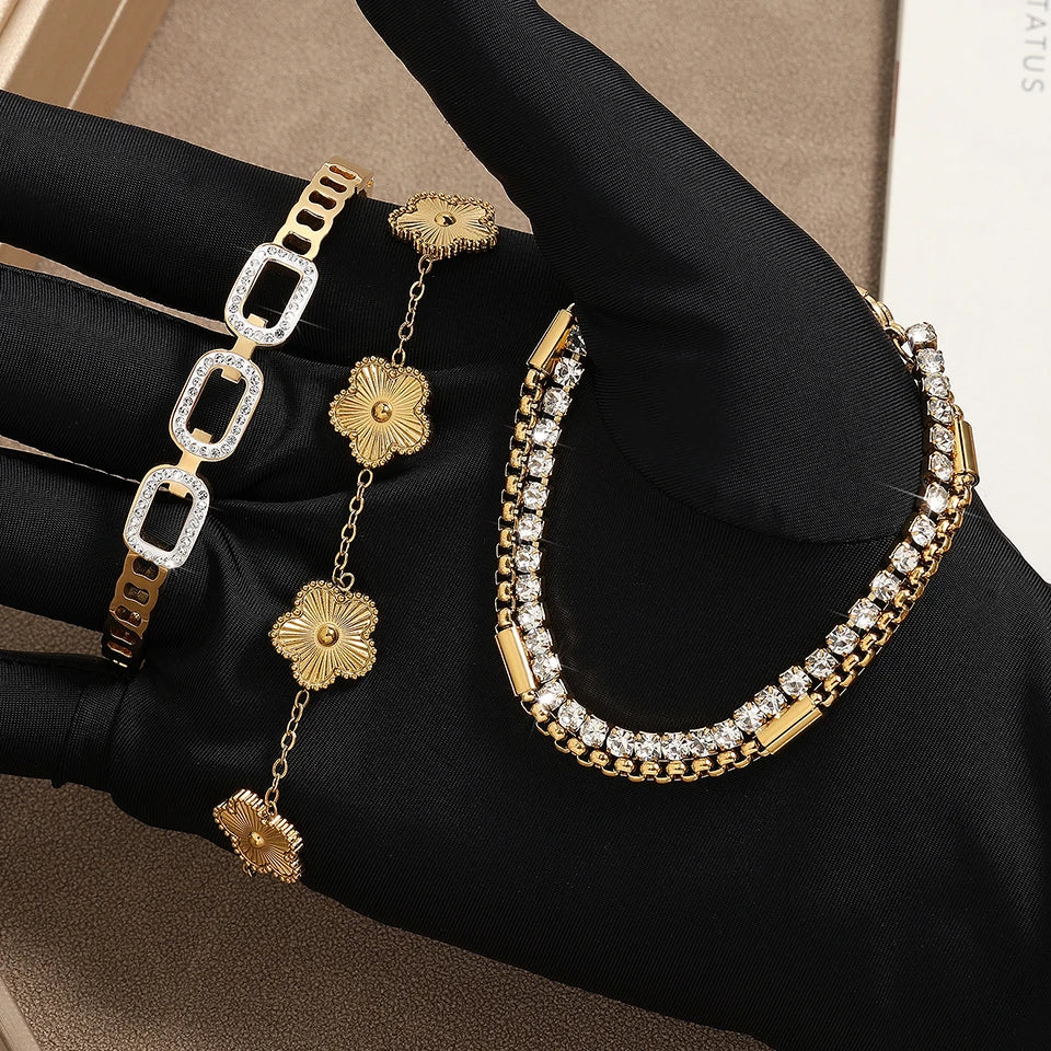 DANA 3Pcs Gold Leaf Flower Zircon Bracelet