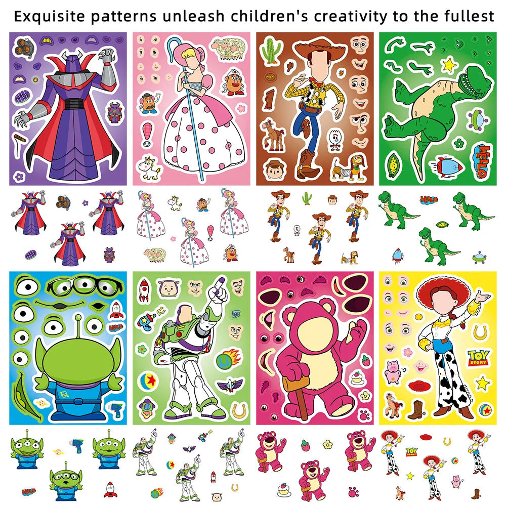 16Sheets Disney Toy Story 2 Puzzle Stickers Children Make a Face DIY Toys