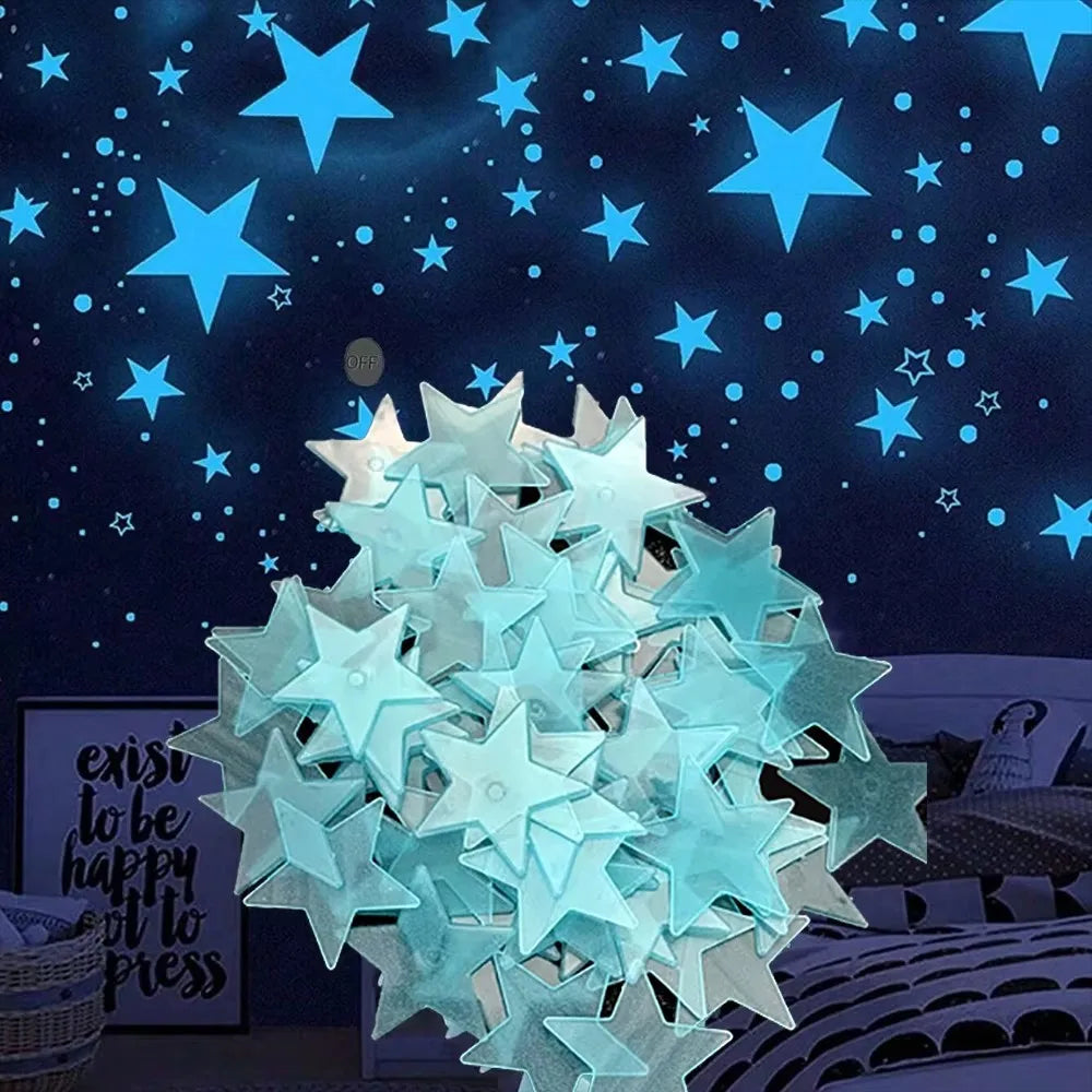 50/100pcs 3D Glow in the Dark Stars Moon Wall Stickers Luminous