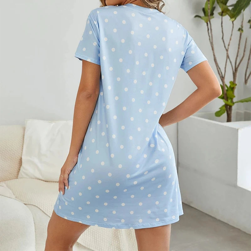 Polka Dot Nightdress Short Sleeve Sleep Dress