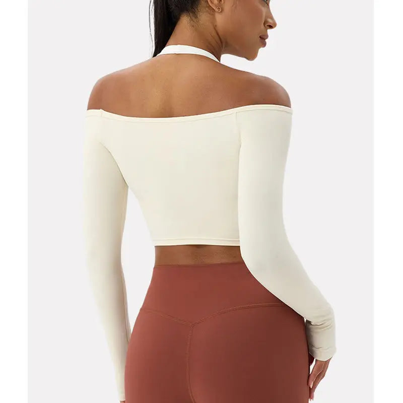 Sexy Off Shoulder Yoga Top Long Sleeve Gym Running Shirt
