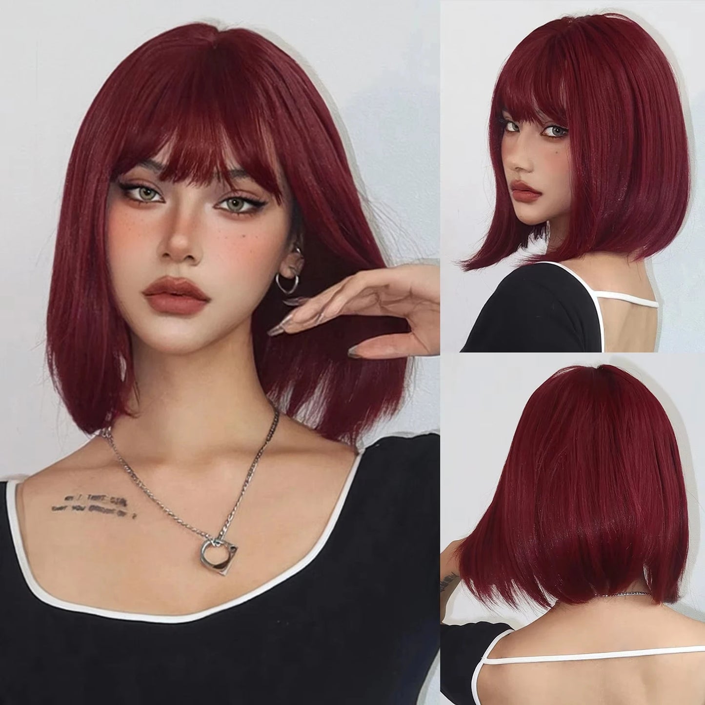 Short Bob Burgundy Straight Synthetic Wig