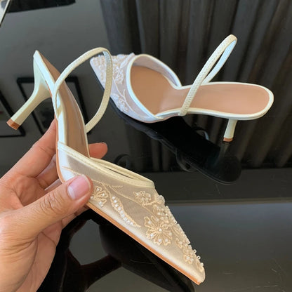 Mesh Flowers Back Strap Sexy Shoes