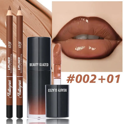 2pcs Waterproof Lip Matte Lip Liner & Lip Glaze Set