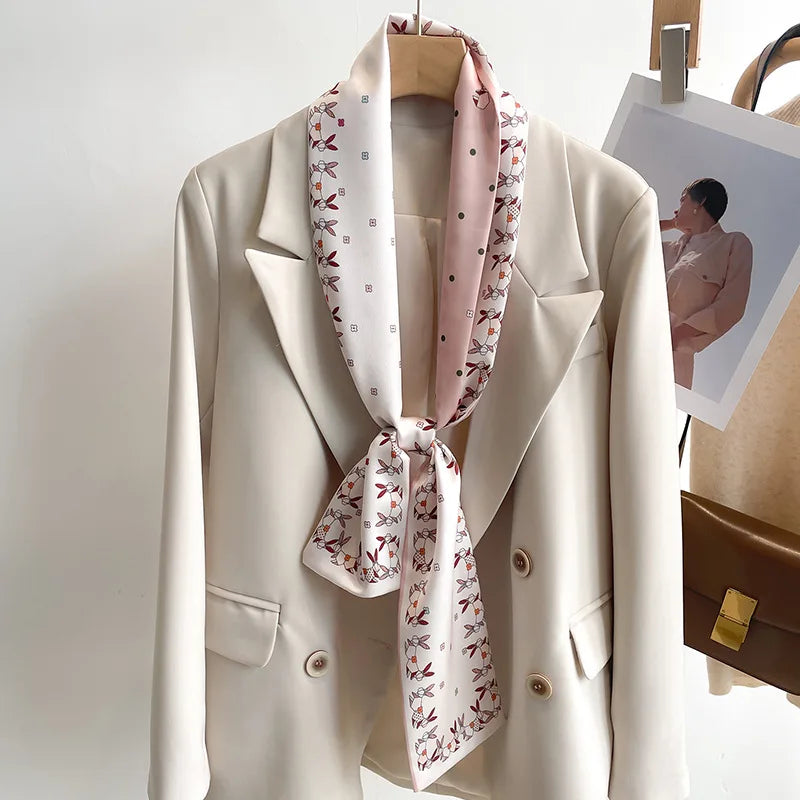 50 Color Silk Feel Scarf Luxury Long Narrow Small Silk Scarves Shawl