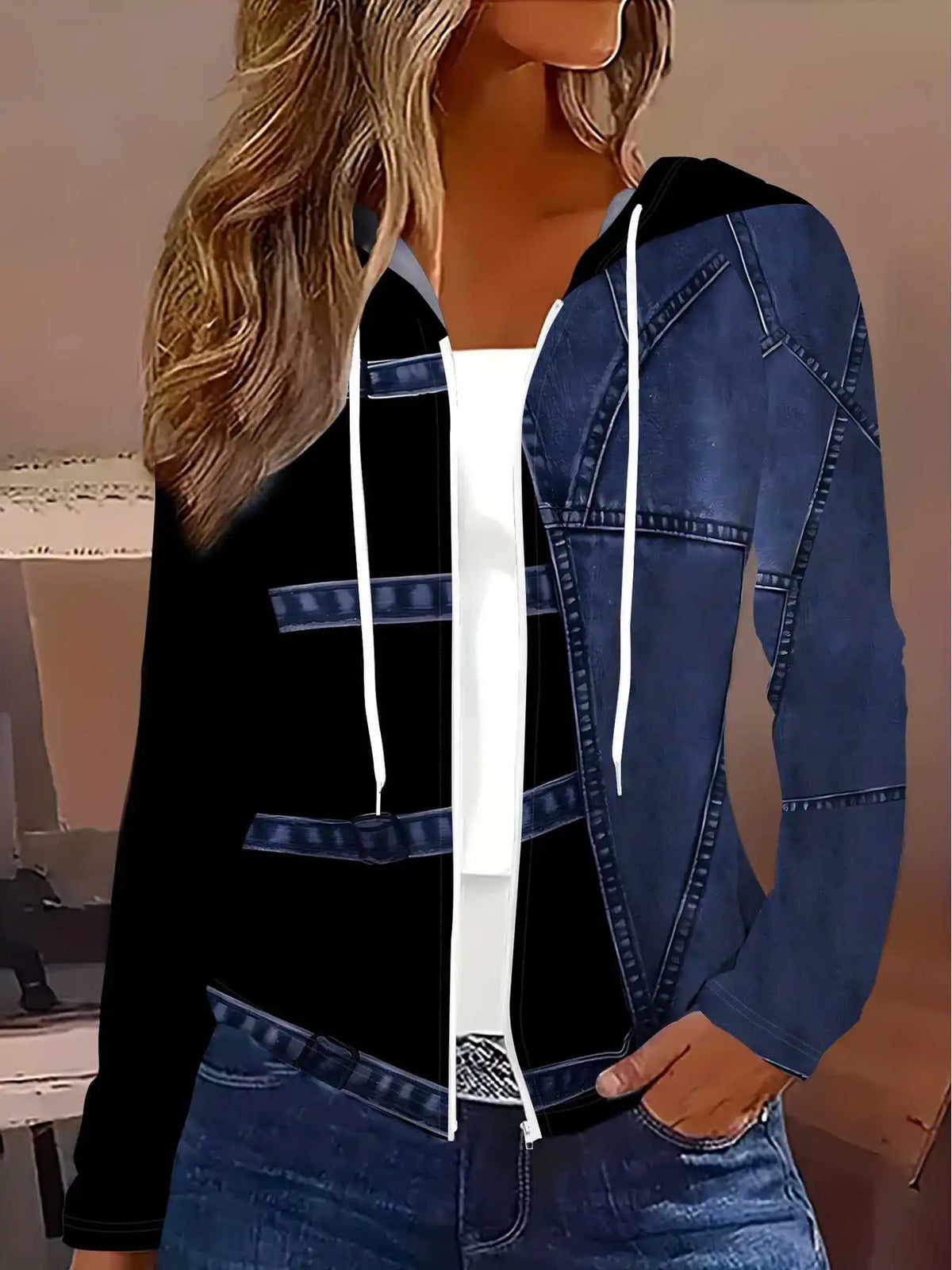 Patchwork Design With Hoodie Style Spring and Autumn styles casual style jacket