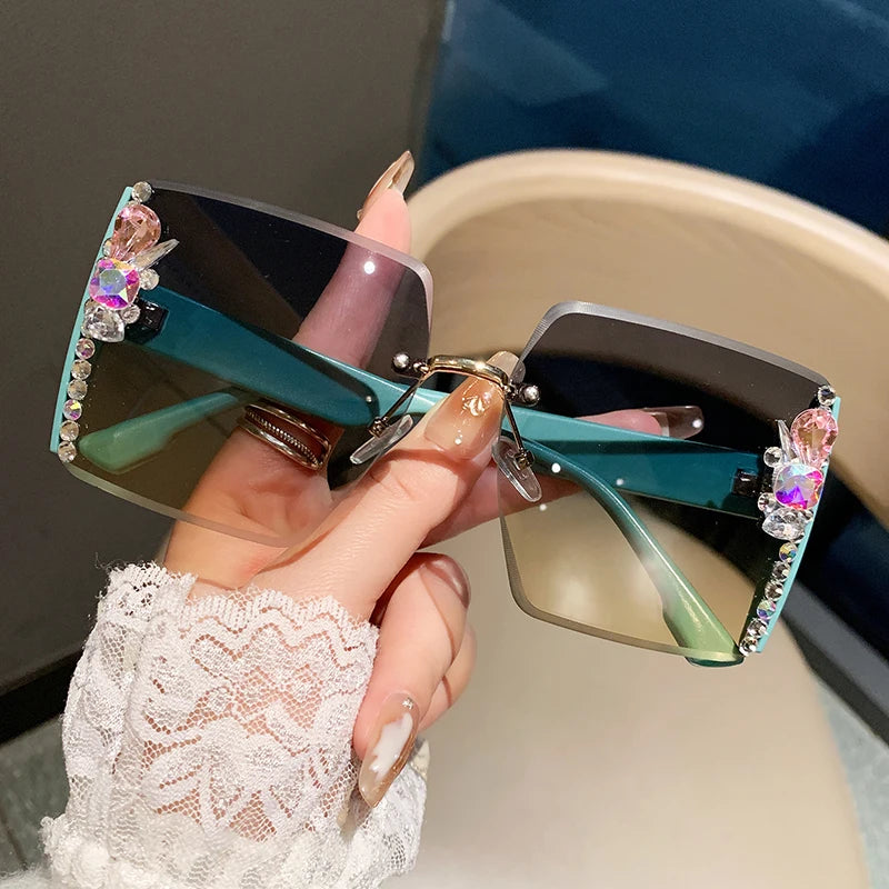 Oversized Square Luxury Rimless Diamond Sunglasses