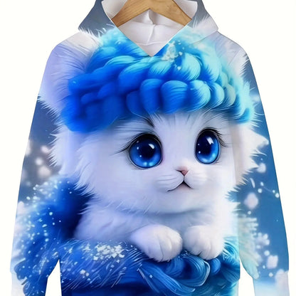 Long Sleeve Cute Cat Print Casual Kid Summer Autumn Hoodies