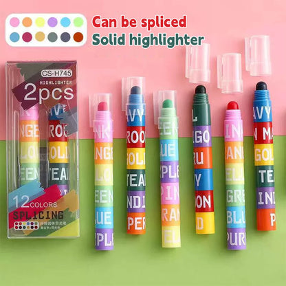 12 Color Splicing Highlighter Multi-color Pen Graffiti Line Marker Pen