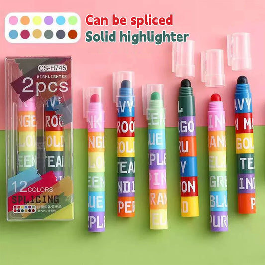 12 Color Splicing Highlighter Multi-color Pen Graffiti Line Marker Pen