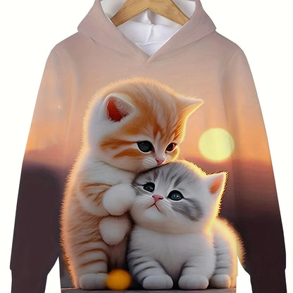 Long Sleeve Cute Cat Print Casual Kid Summer Autumn Hoodies