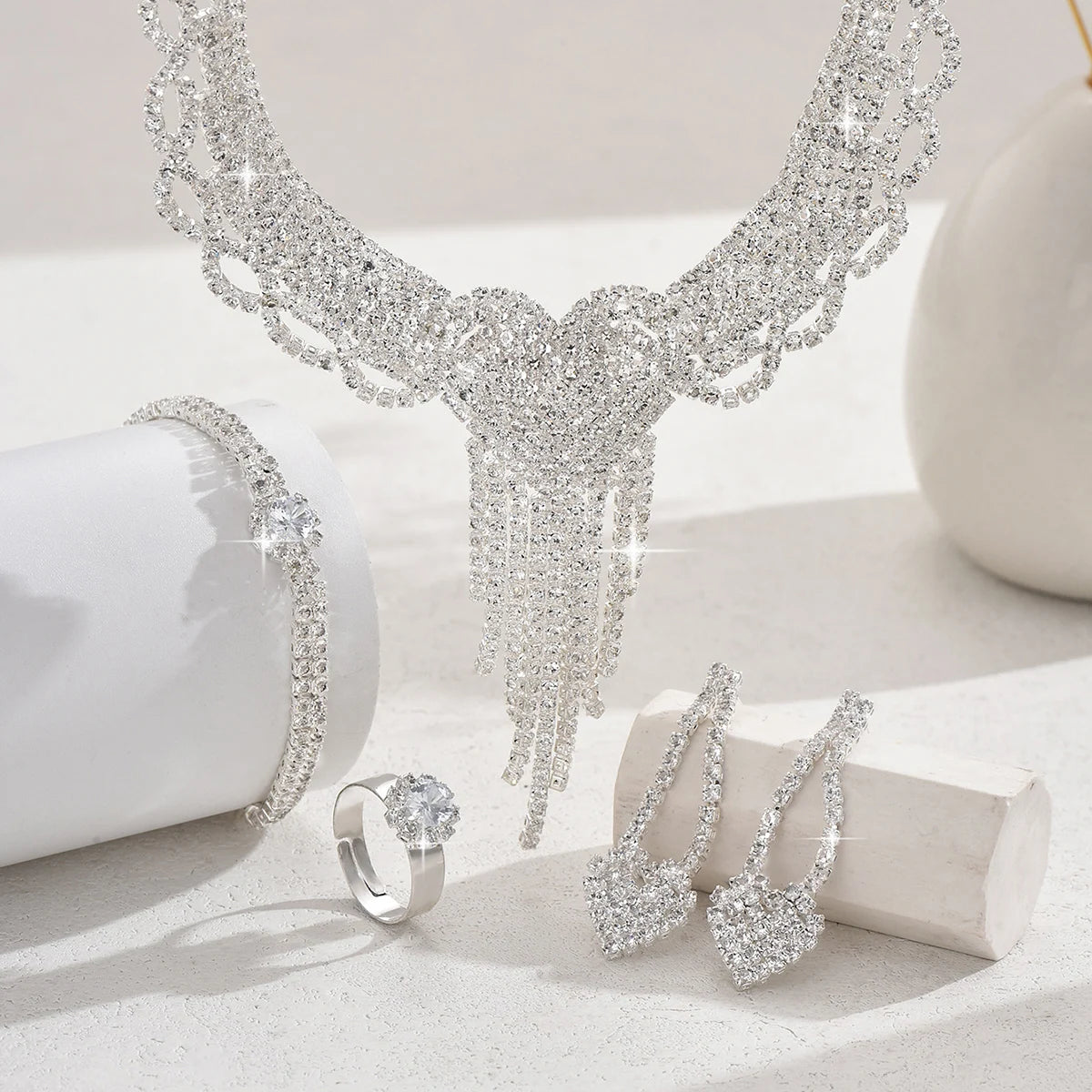 Peach Heart Tassel Necklace Set