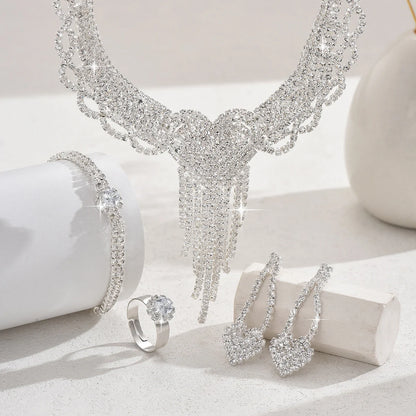 Peach Heart Tassel Necklace Set