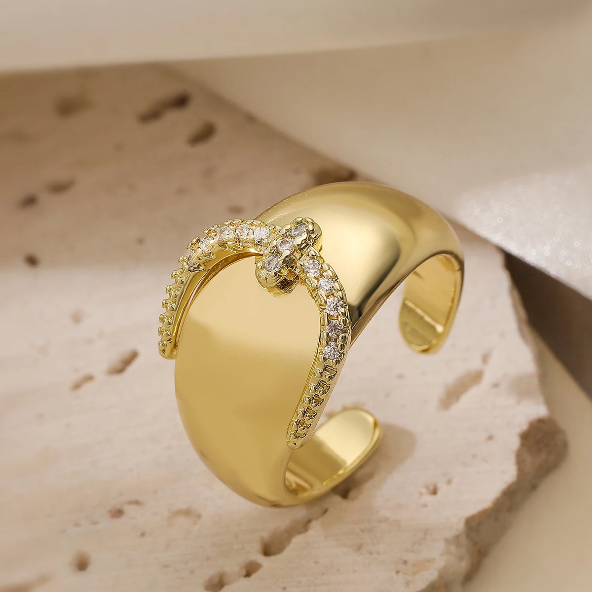 Gold/Silver Geometric Shiny AAA CZ Inlay Copper Rings