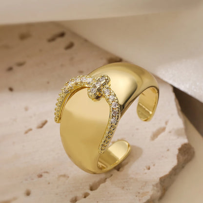 Gold/Silver Geometric Shiny AAA CZ Inlay Copper Rings