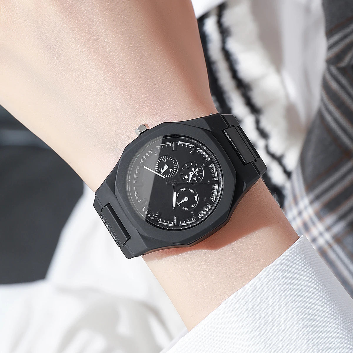 Imitation Three-eyes Dial Quartz Plastic  Band Watch