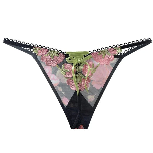 Sexy Floral Embroidered T-Back Low Waist Lingerie Underwear