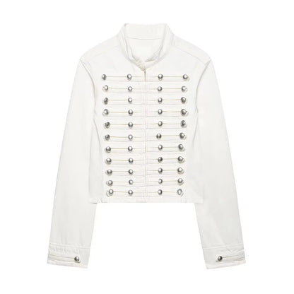 Denim Front Metal Button Decoration Long Sleeve Slim Jacket