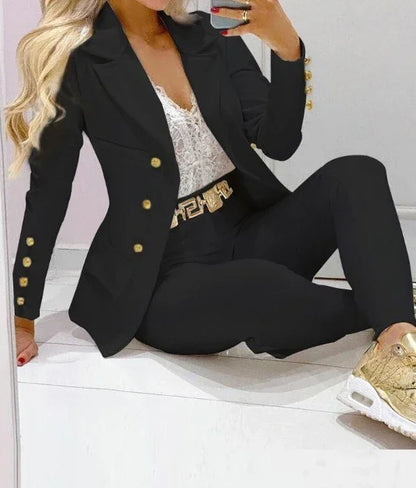 Casual Long Sleeve Jacket and Trousers Suit