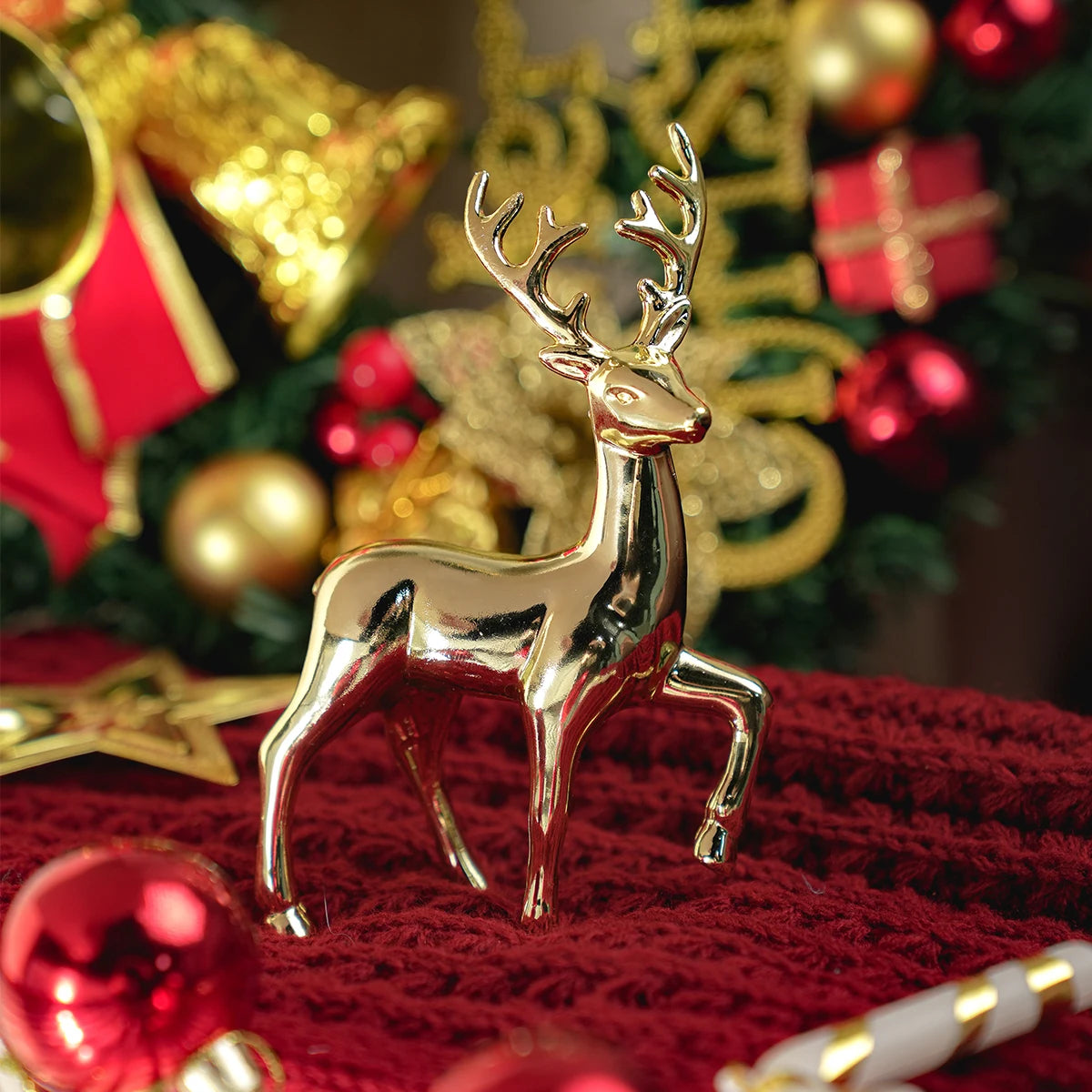 Gold Deer Statue Reindeer Figurines Resin Elk