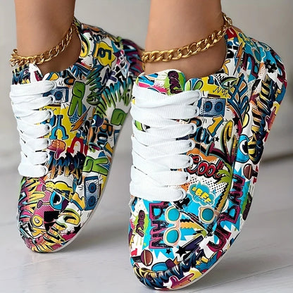 Graffiti Print  Low-top Platform Skateboard Sneakers