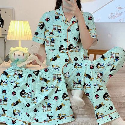 Kawaii Cute Cartoon Little Penguin Print Milk Silk Homewear Sleepwear Pajamas