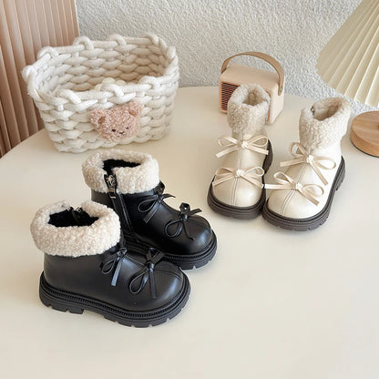 Round Toe Cute Bow Zipper Short Warm Snow Boots