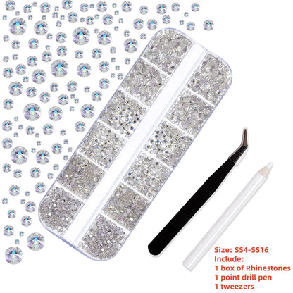 12Gird 3D Glass AB Crystal Nail Art Rhinestones Kit