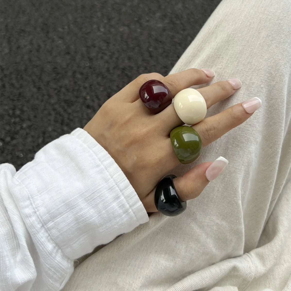 Vintage Smooth Water Drop Resin Plastic Boho Geometric Rings