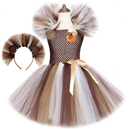 Brown Jungle Lion Costume Animal Party Fancy Tutu Dress
