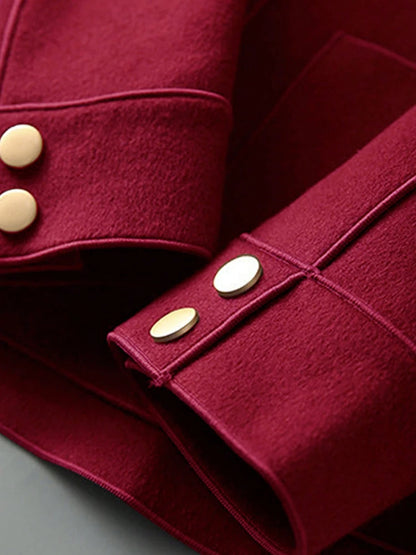 Classic Solid Short Woolen Warm Clothing Button Up Coat