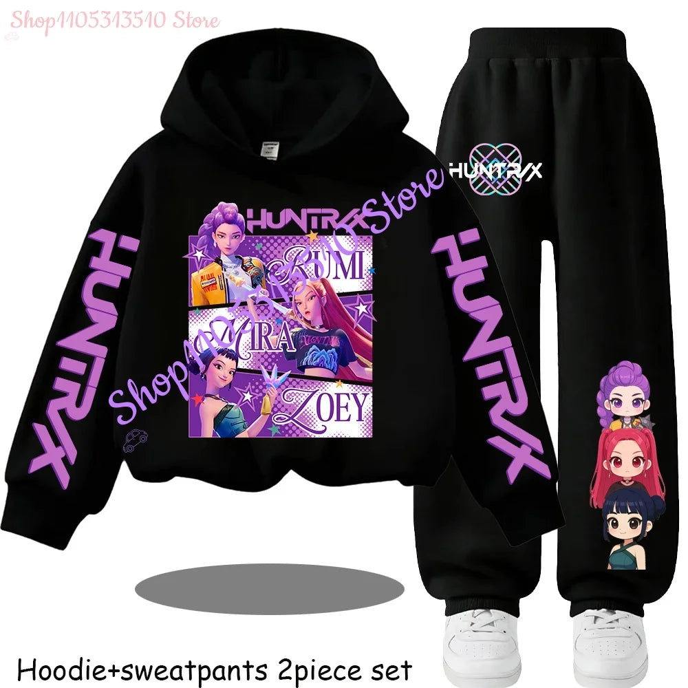Hooded Mira Rumi Zoey  Girl Cute Casual Sports Cartoon Sweater Set