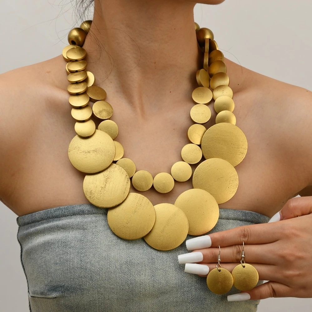 African Bohemian Geometric Wooden Handmade Necklace