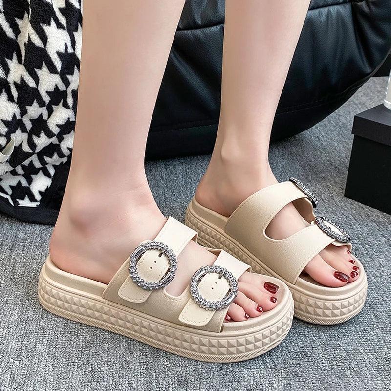 Thick Sole Adjustable Strap Slippers