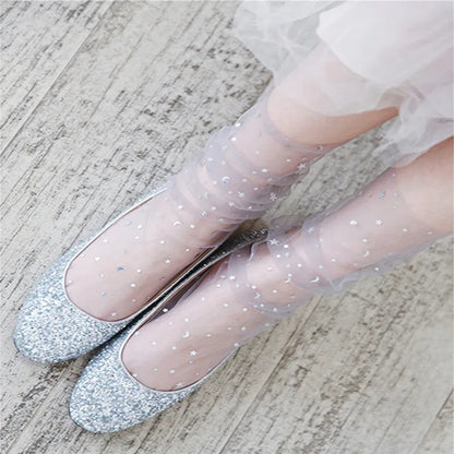 Black Hollow Transparent Lace Stockings Pure Cotton Japanese Fleece Socks