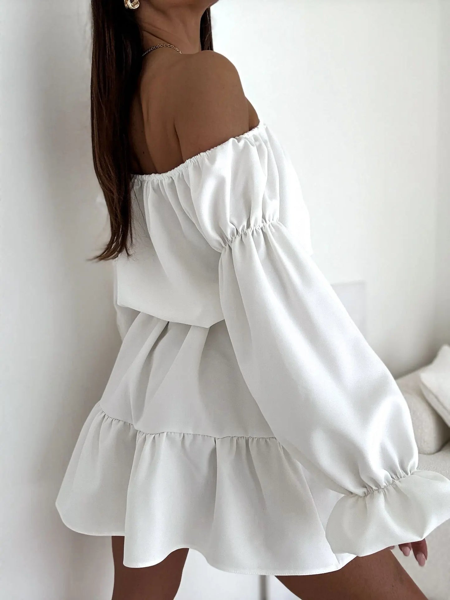 Off Shoulder Puff Sleeve Mini Dress