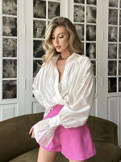 Loose Collared Office Flare Long Sleeved Shirt