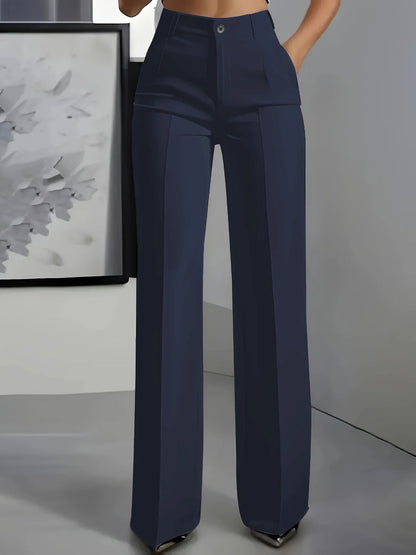 High-Waisted Draped Straight-Cut Suit Pants