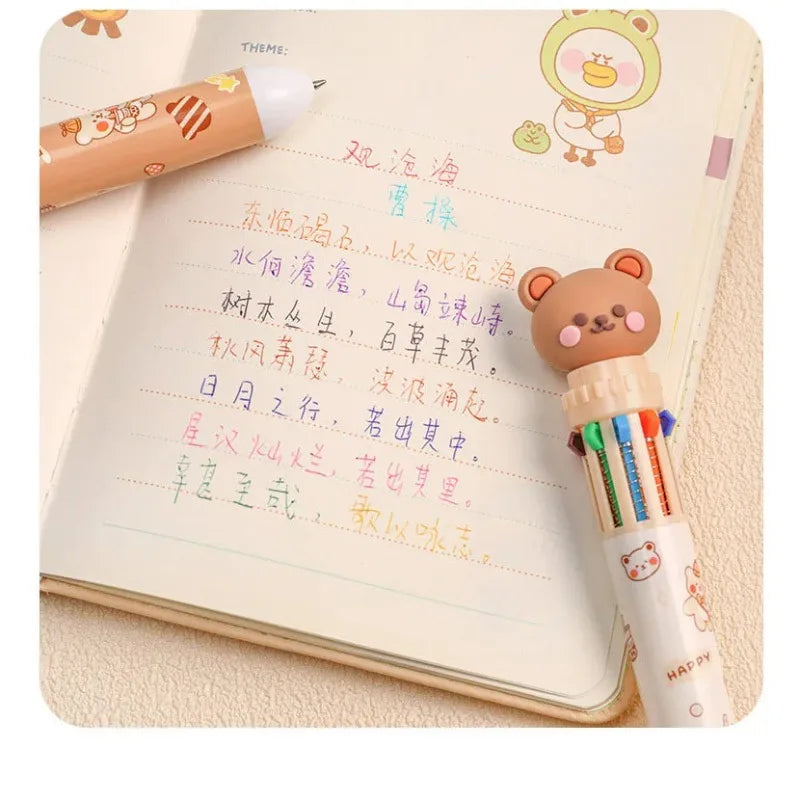 1/5/10pcs 10 color kawaii teddy bear cartoon press pen