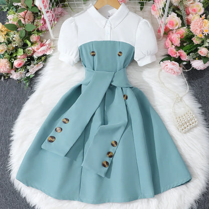 Khaki Casual Vacation Elegant Retro British Girls Party Dress