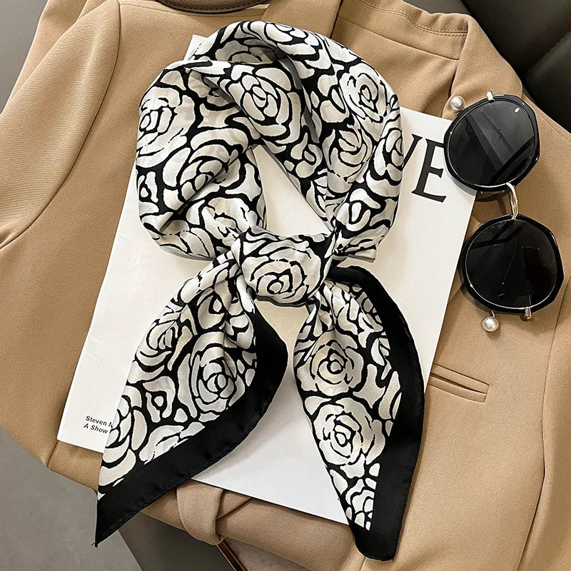 Luxury Silk Square Plaid Satin Scarf