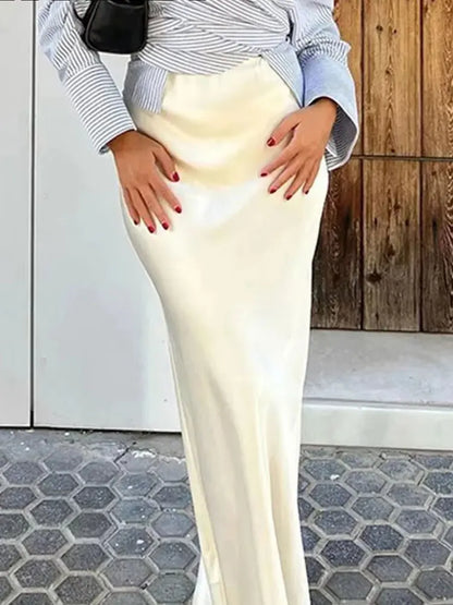 Faldas largas informales de satén de talle alto