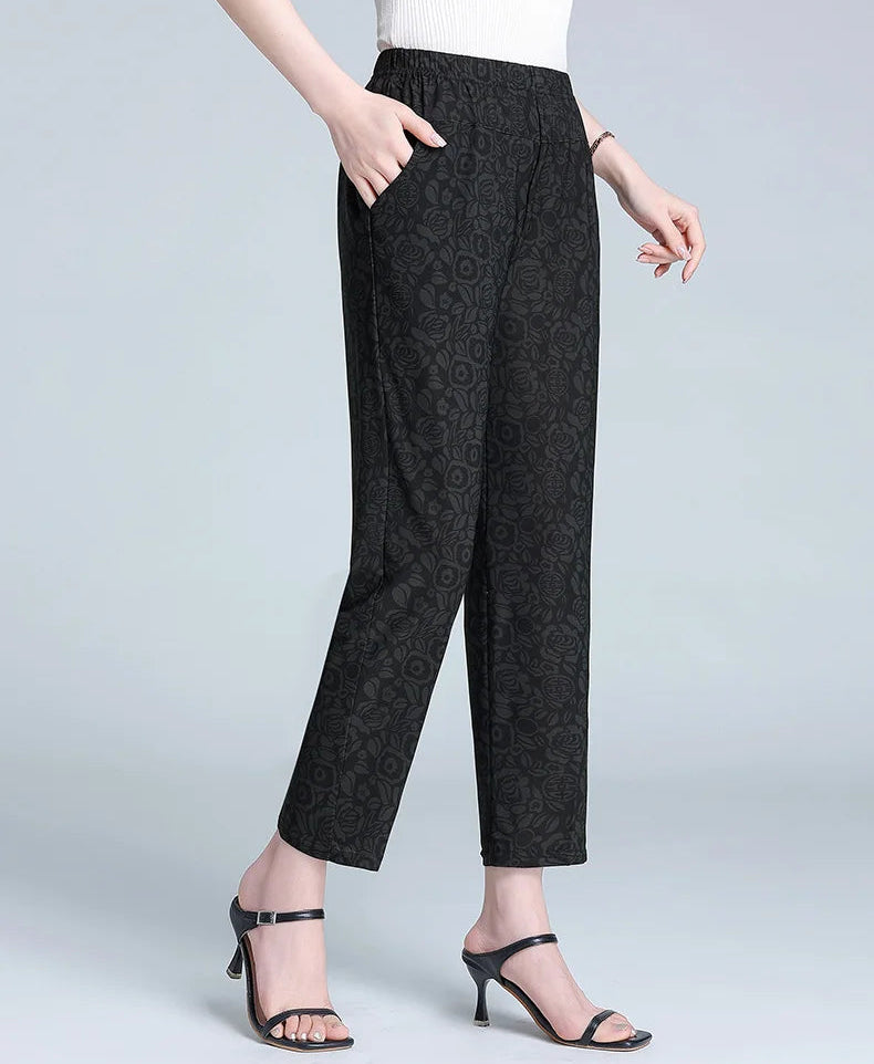 Plus Size Casual Classic Breathable Elastic Waist Flower Print Pants