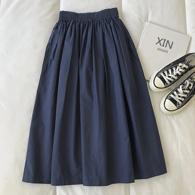 High-Waisted Pleated Long Casual Elegant Skirt