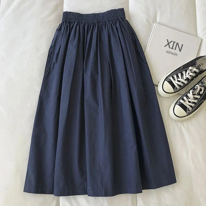 High-Waisted Pleated Long Casual Elegant Skirt