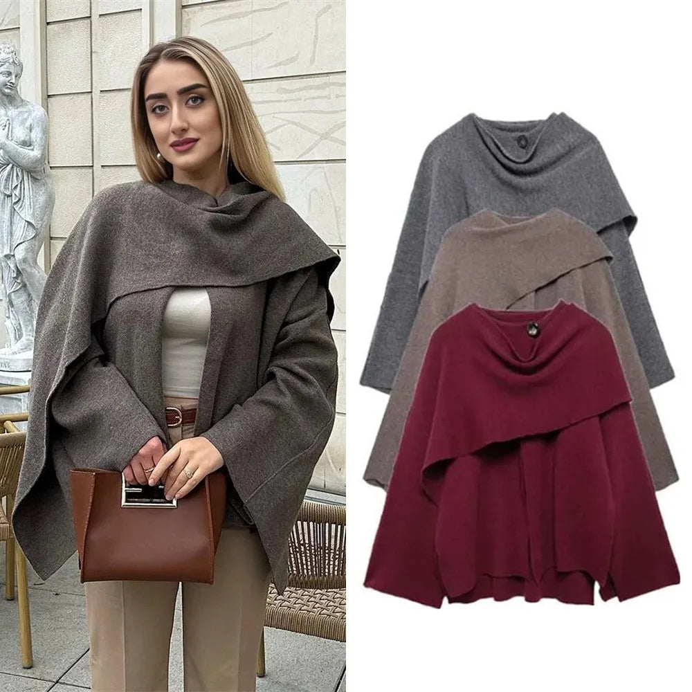 Autumn Winter Commuter Loose Oversize Elegant Split Chic Scarf Jacket