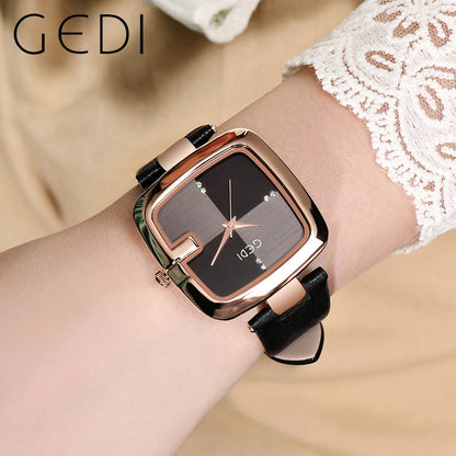 Square Minimalist Waterproof Quartz Leather Casual Wrist Watches